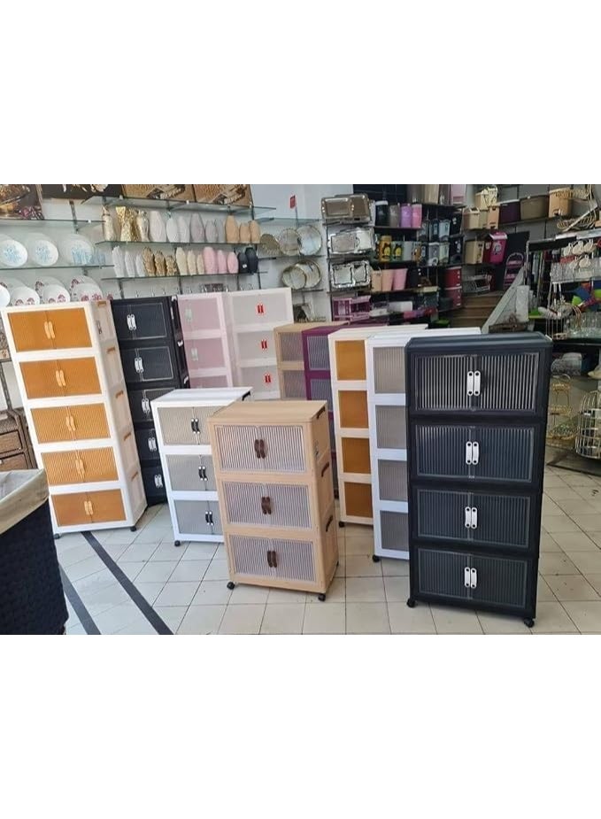 Multi-purpose foldable plastic wardrobe - 4 tiers with wheels for easy movement (4 tiers) - Image 4